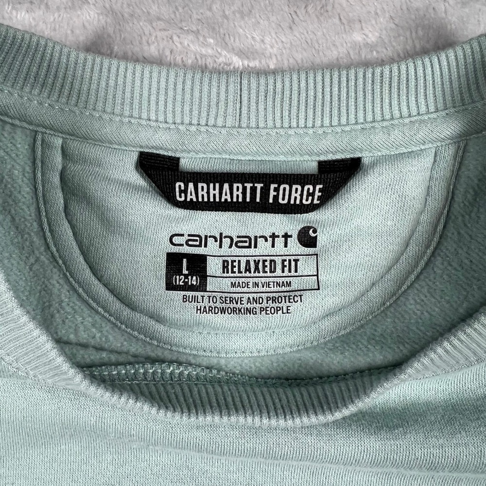 Carhartt Force Relaxed Fit Sweatshirt Mint Green Crewneck Womens Large Bonus Hat - Picture 3 of 16